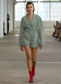 Suits|Pants & Shorts>Tibi Silk Nylon Pull On Shorts Pumice Grey