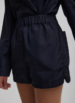 Suits|Pants & Shorts>Tibi Silk Nylon Pull On Shorts Navy