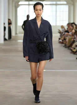 Suits|Pants & Shorts>Tibi Silk Nylon Pull On Shorts Navy