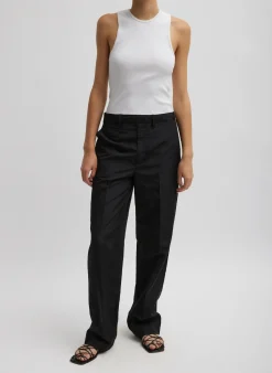 Suits|Pants & Shorts>Tibi Silk Nylon Straight Leg Trouser Black