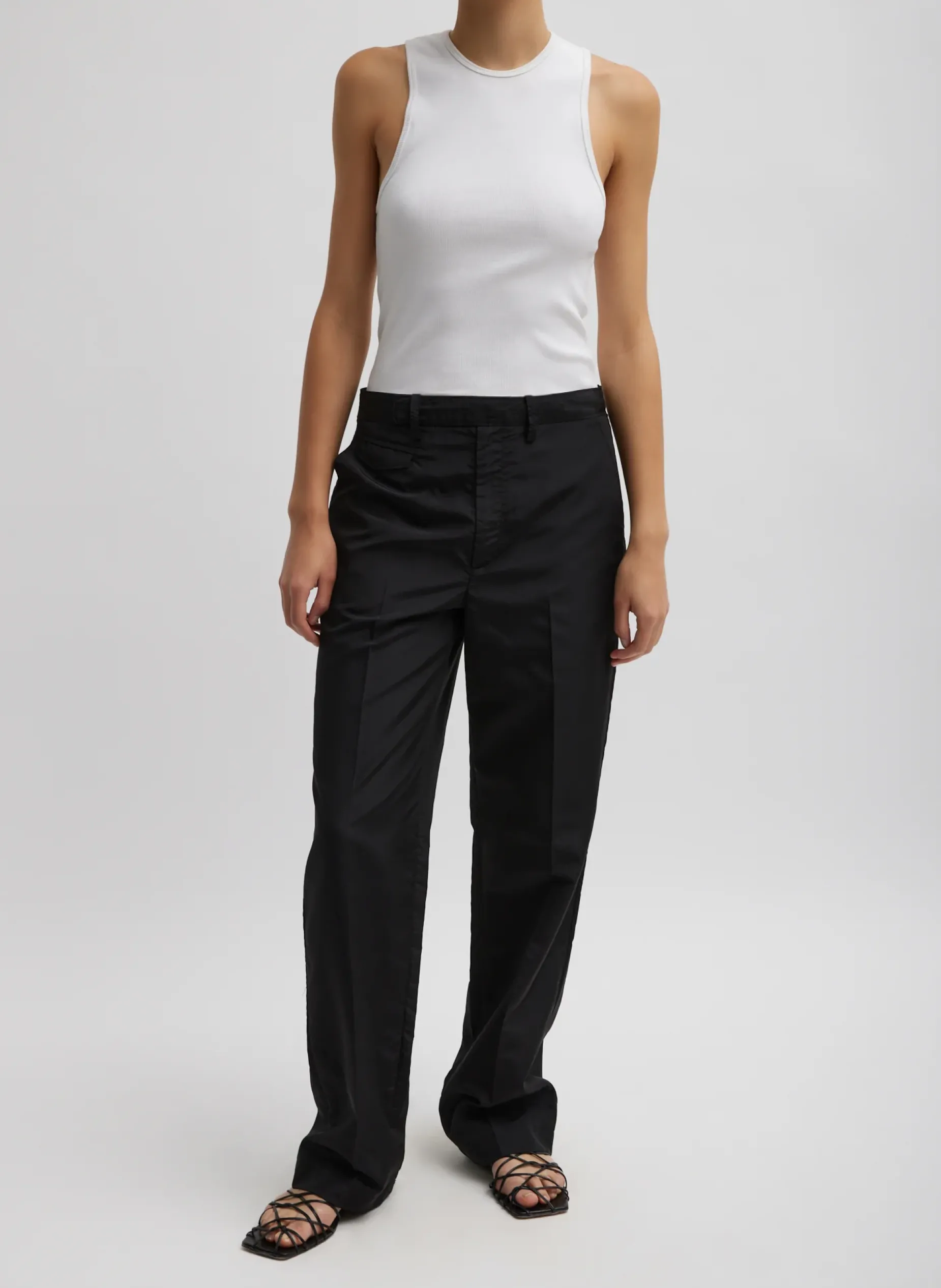 Suits|Pants & Shorts>Tibi Silk Nylon Straight Leg Trouser Black
