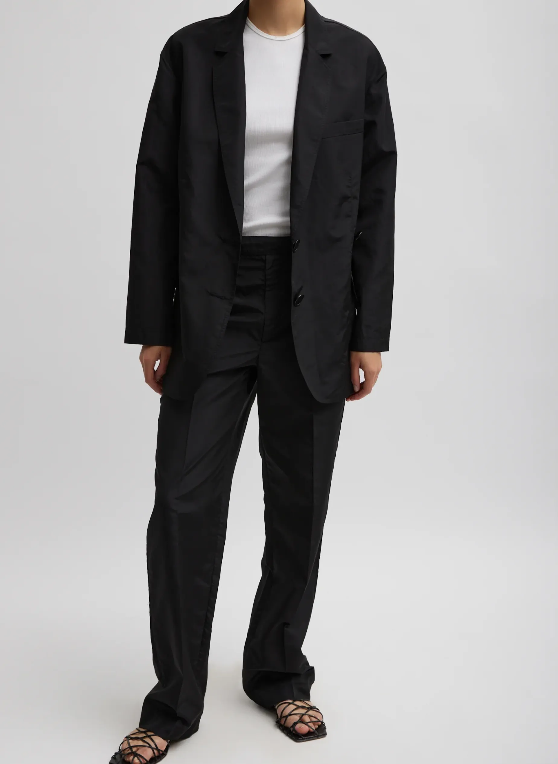 Suits|Pants & Shorts>Tibi Silk Nylon Straight Leg Trouser Black