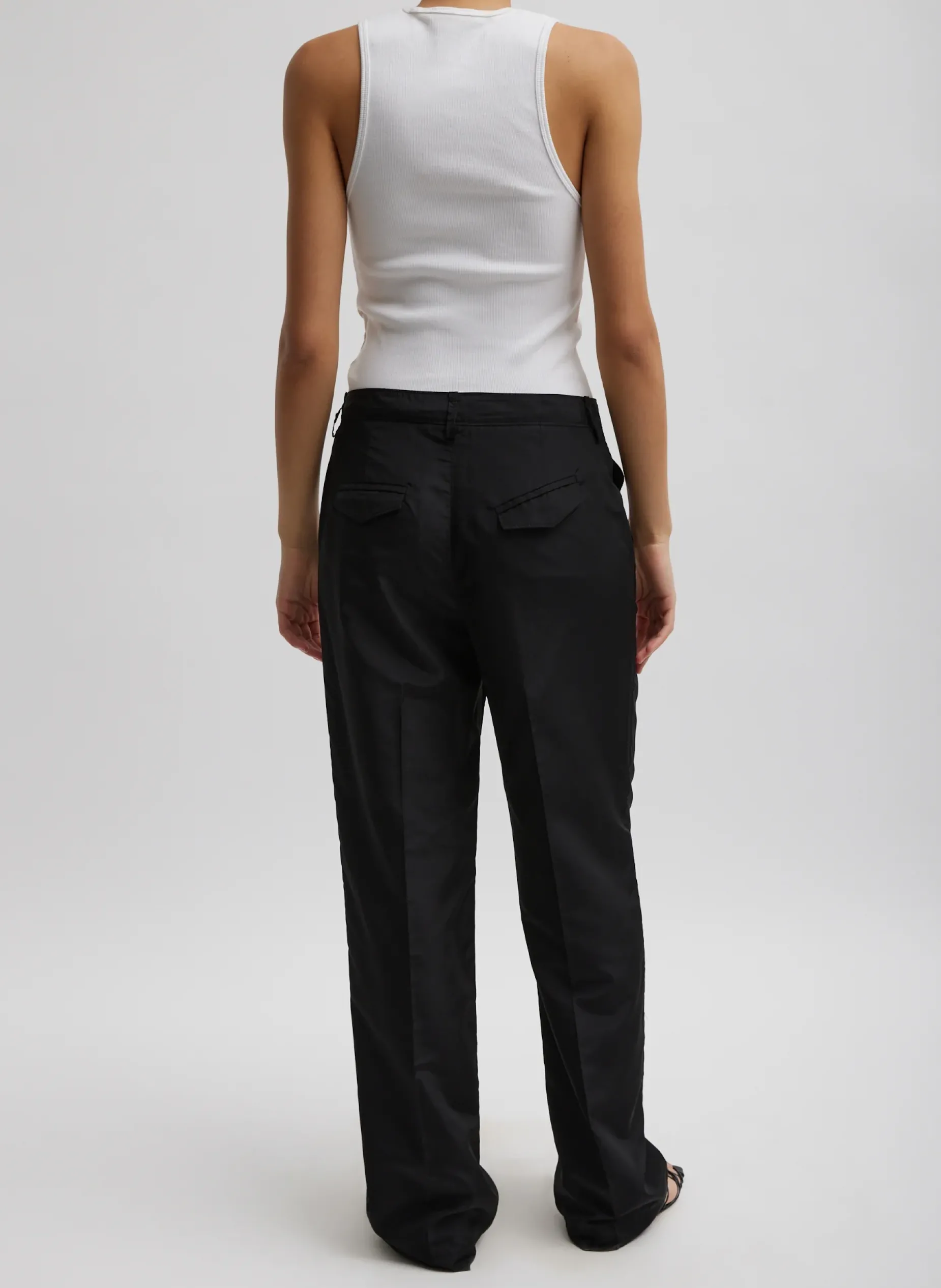 Suits|Pants & Shorts>Tibi Silk Nylon Straight Leg Trouser Black