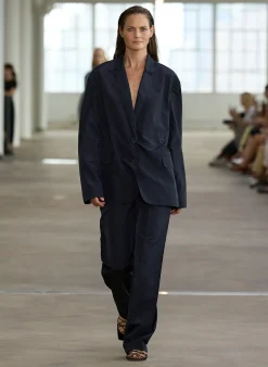 Suits|Pants & Shorts>Tibi Silk Nylon Straight Leg Trouser Navy