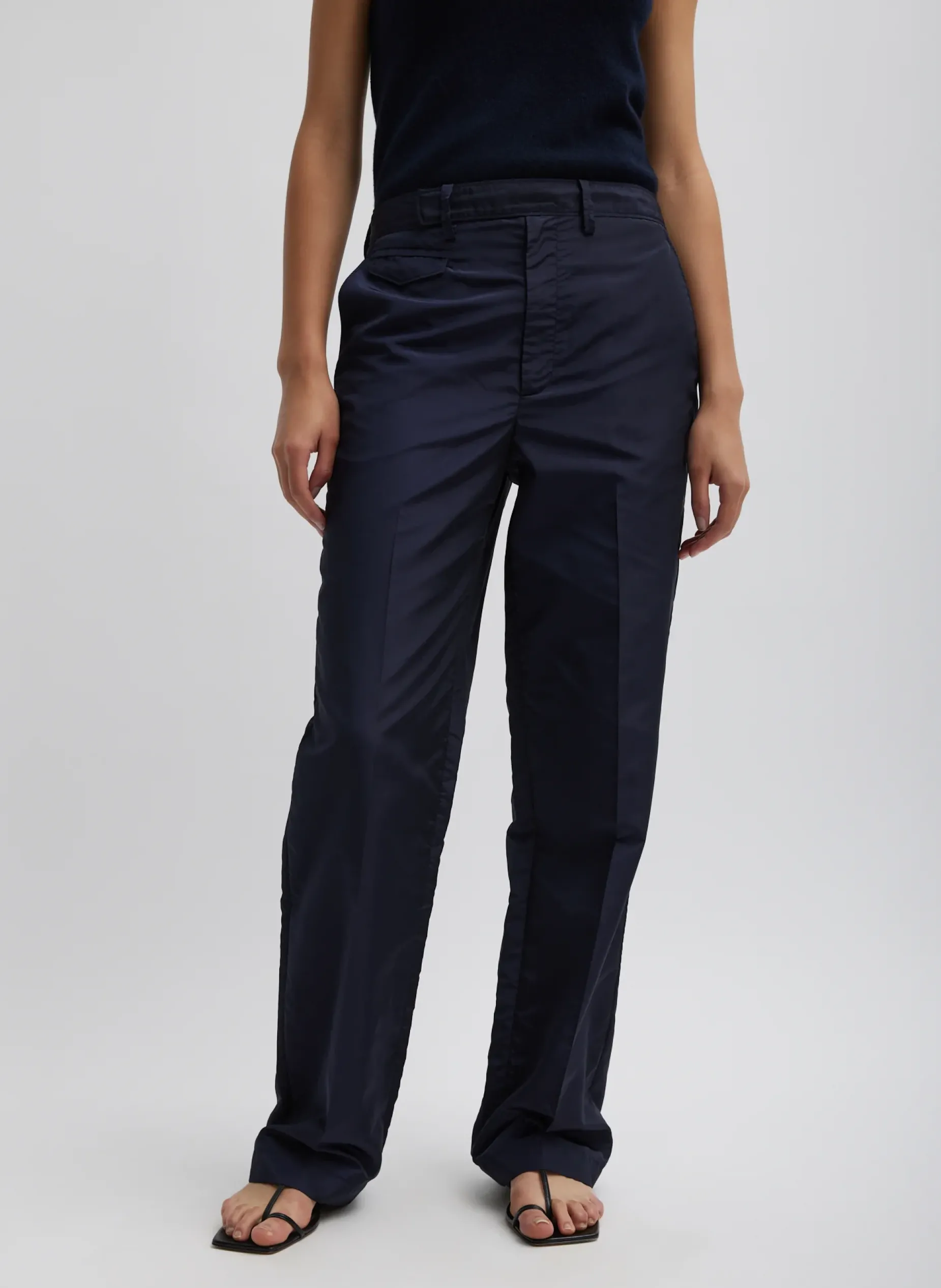 Suits|Pants & Shorts>Tibi Silk Nylon Straight Leg Trouser Navy