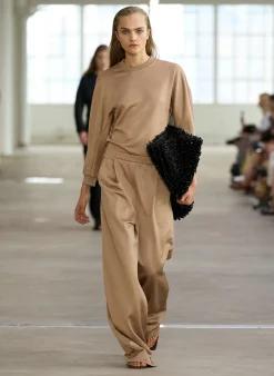 Leisure Sets|Pants & Shorts>Tibi Silk Terry Pleated Pull On Pant Granola