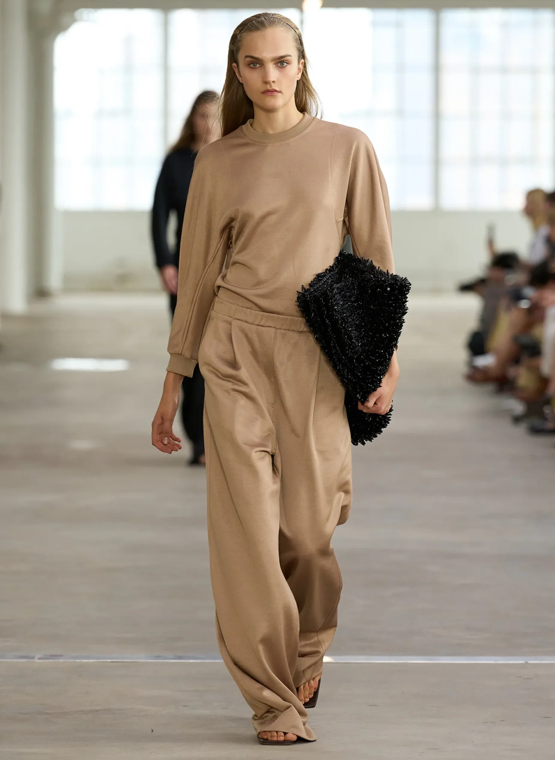 Leisure Sets|Pants & Shorts>Tibi Silk Terry Pleated Pull On Pant Granola