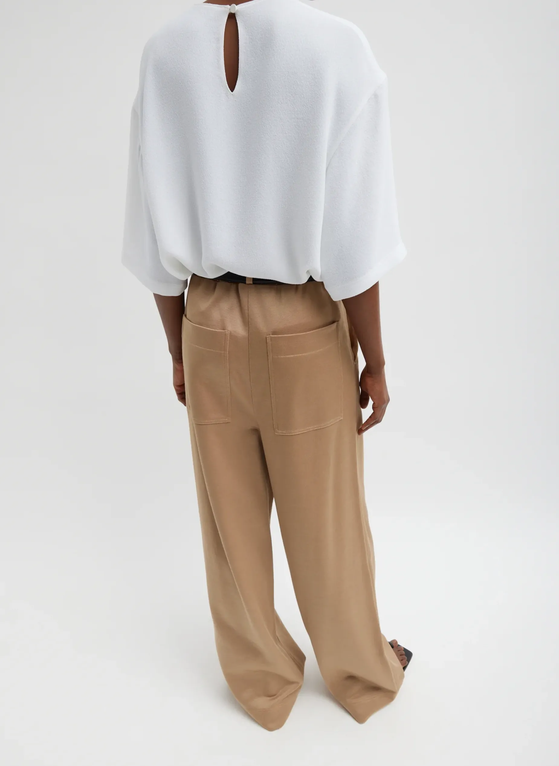 Leisure Sets|Pants & Shorts>Tibi Silk Terry Pleated Pull On Pant Granola