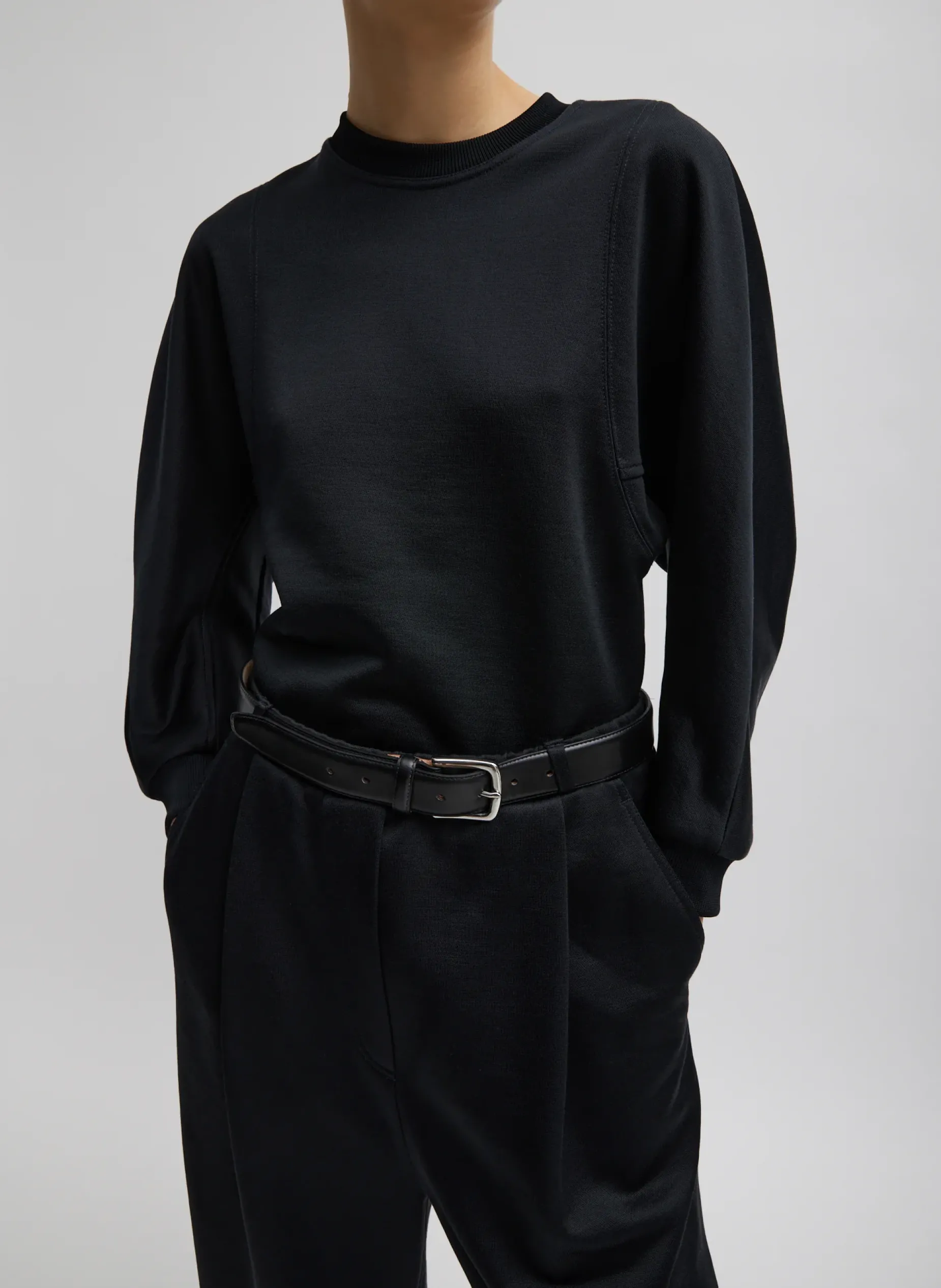 Leisure Sets|Knitwear & Sweatshirts>Tibi Silk Terry Sculpted Sleeve Slim Sweatshirt Black