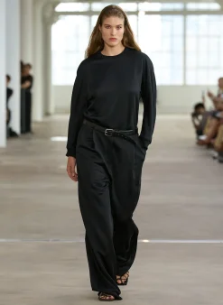 Leisure Sets|Knitwear & Sweatshirts>Tibi Silk Terry Sculpted Sleeve Slim Sweatshirt Black