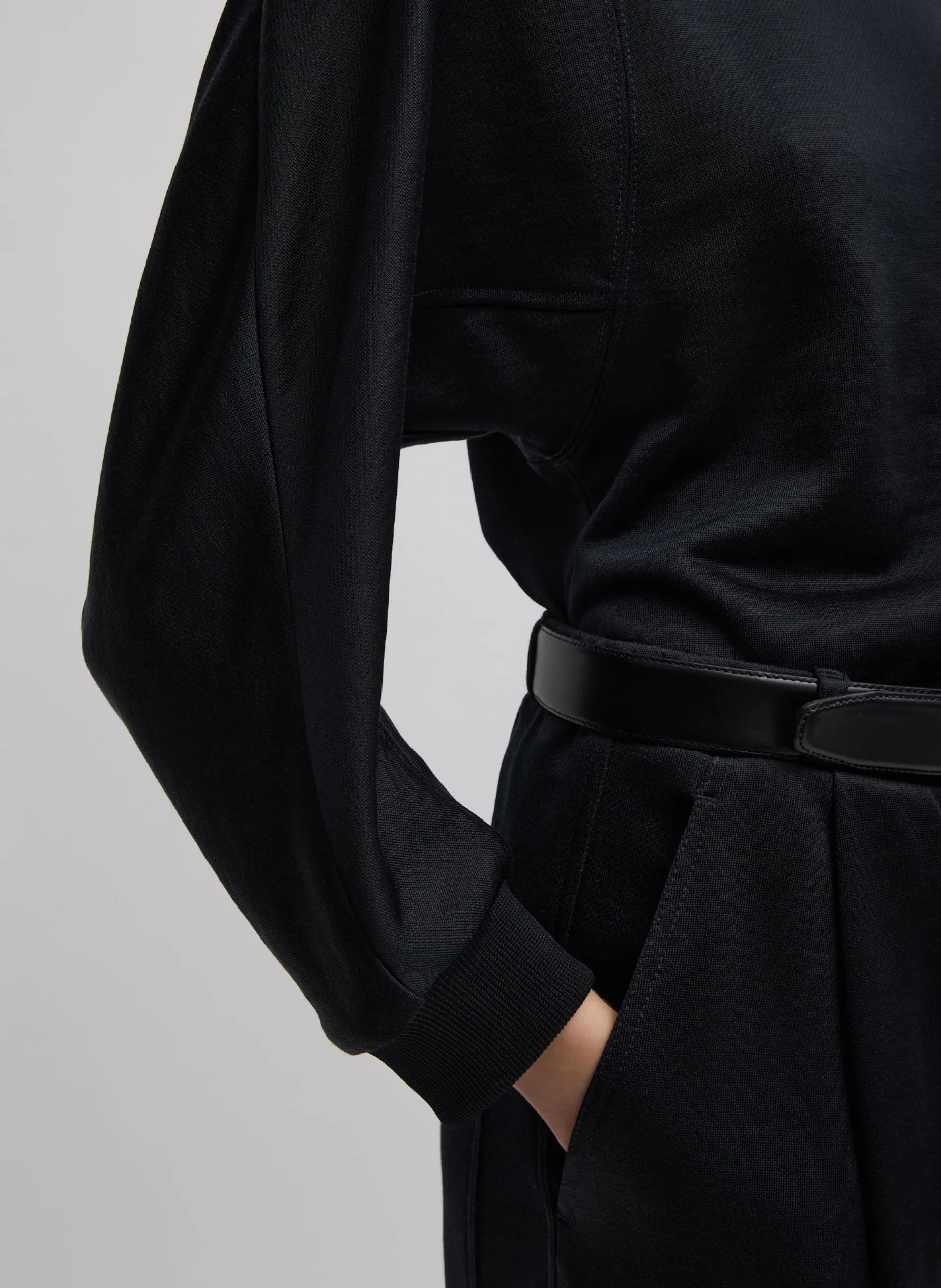 Leisure Sets|Knitwear & Sweatshirts>Tibi Silk Terry Sculpted Sleeve Slim Sweatshirt Black
