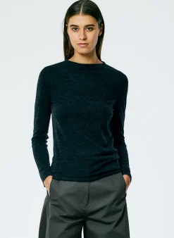 Knitwear & Sweatshirts>Tibi Skinlike Mercerized Wool Soft Sheer Pullover Charcoal