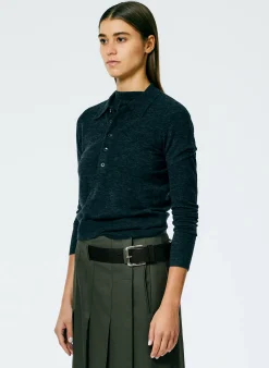 Knitwear & Sweatshirts>Tibi Skinlike Mercerized Wool Shrunken Polo Charcoal