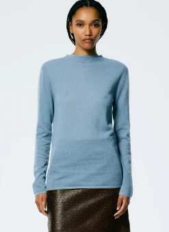 Knitwear & Sweatshirts>Tibi Skinlike Mercerized Wool Soft Sheer Pullover Blue Mist