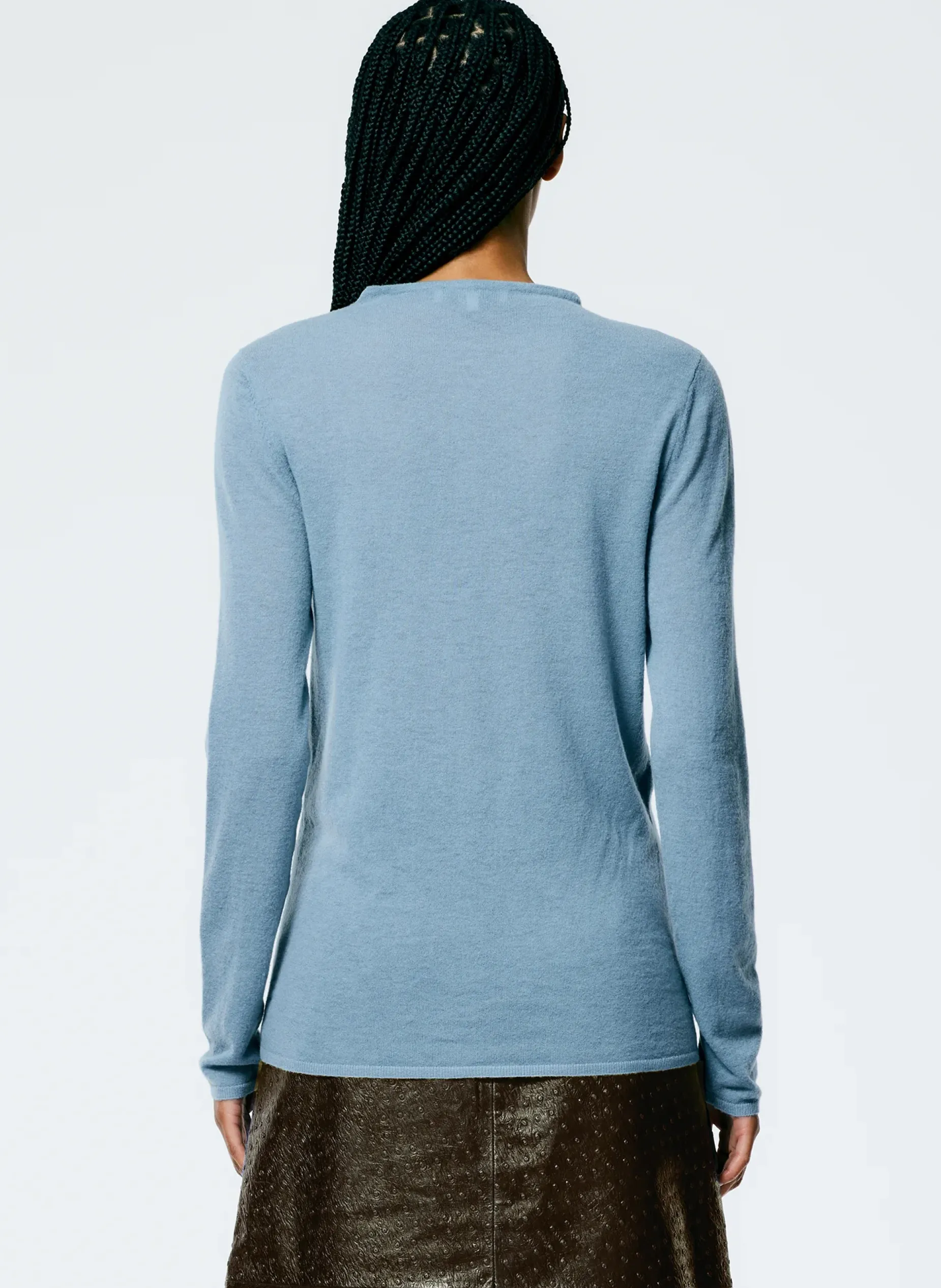 Knitwear & Sweatshirts>Tibi Skinlike Mercerized Wool Soft Sheer Pullover Blue Mist