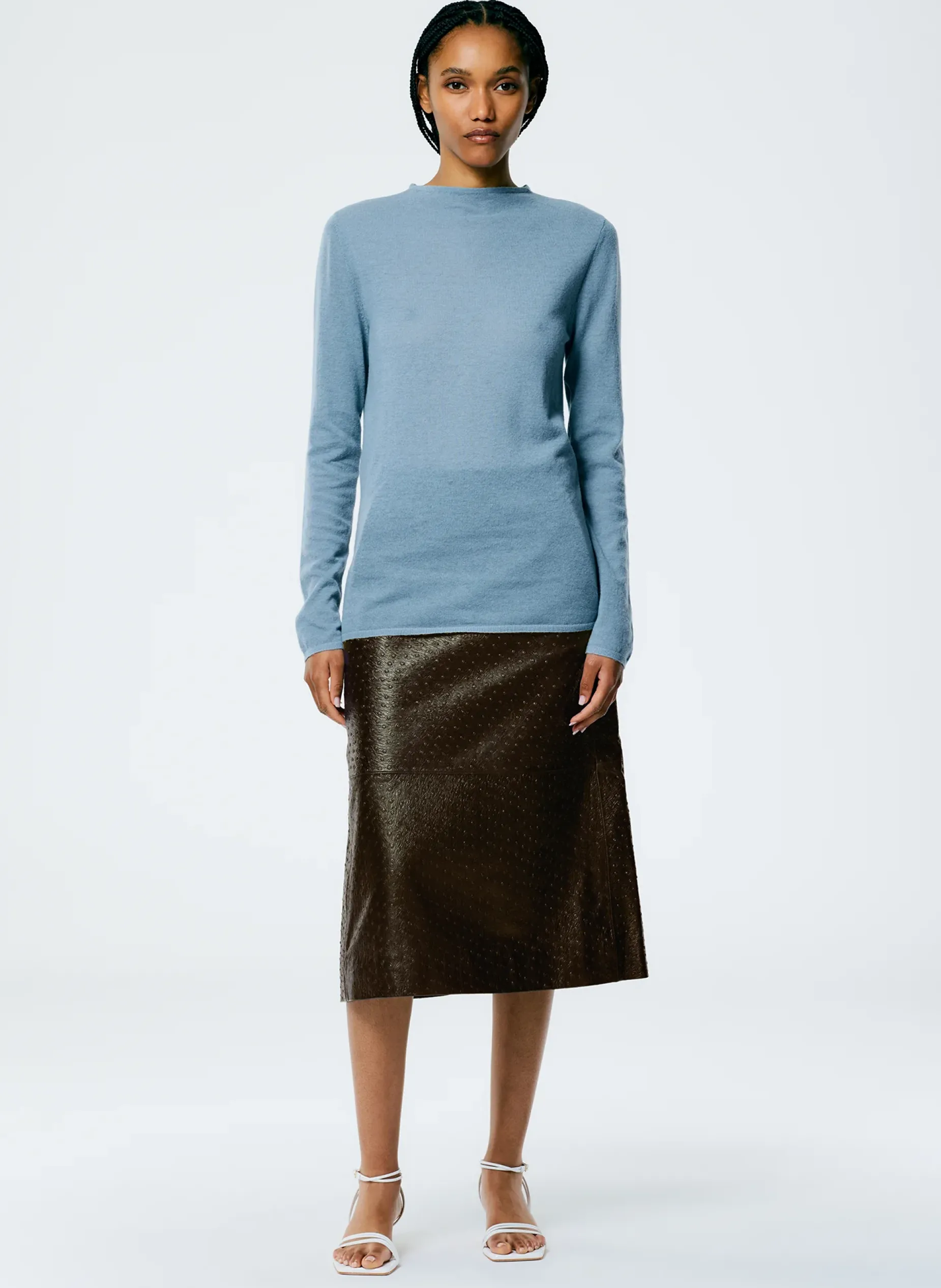 Knitwear & Sweatshirts>Tibi Skinlike Mercerized Wool Soft Sheer Pullover Blue Mist
