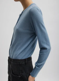 Knitwear & Sweatshirts>Tibi Skinlike Mercerized Wool Shrunken Cardigan Blue Mist