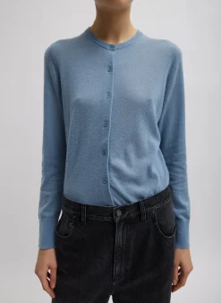 Knitwear & Sweatshirts>Tibi Skinlike Mercerized Wool Shrunken Cardigan Blue Mist