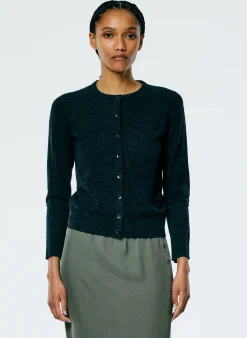 Knitwear & Sweatshirts>Tibi Skinlike Mercerized Wool Shrunken Cardigan Charcoal