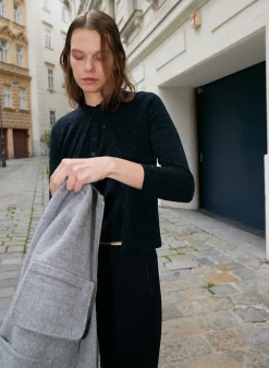 Knitwear & Sweatshirts>Tibi Skinlike Mercerized Wool Shrunken Cardigan Charcoal