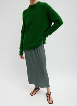 Knitwear & Sweatshirts>Tibi Soft Mohair Crewneck Easy Pullover Grass