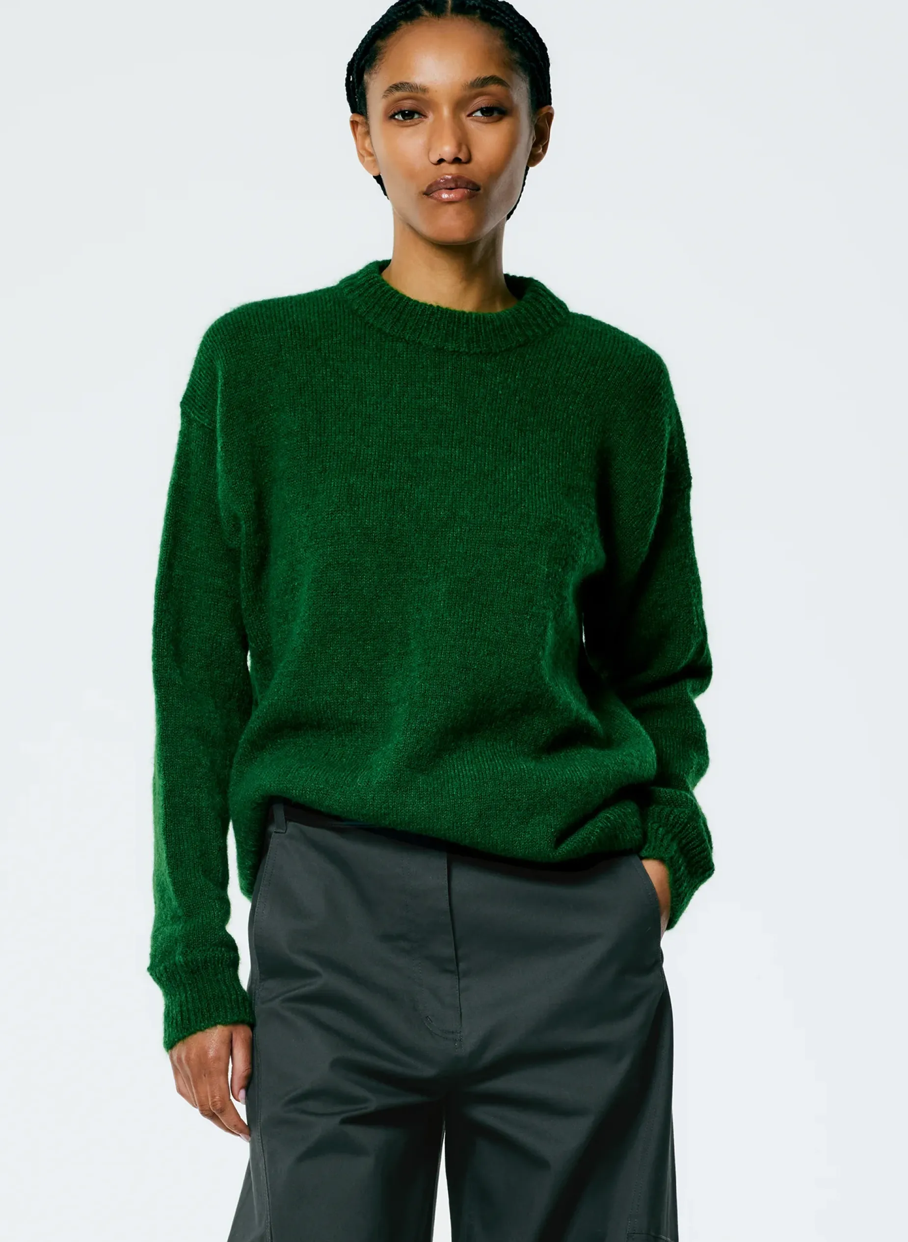 Knitwear & Sweatshirts>Tibi Soft Mohair Crewneck Easy Pullover Grass