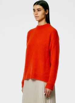 Knitwear & Sweatshirts>Tibi Soft Mohair Crewneck Easy Pullover Red