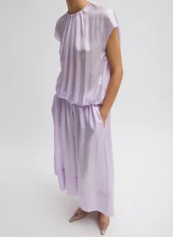 Dresses>Tibi Spring Acetate Shirred Circular Dress Pale Lavender
