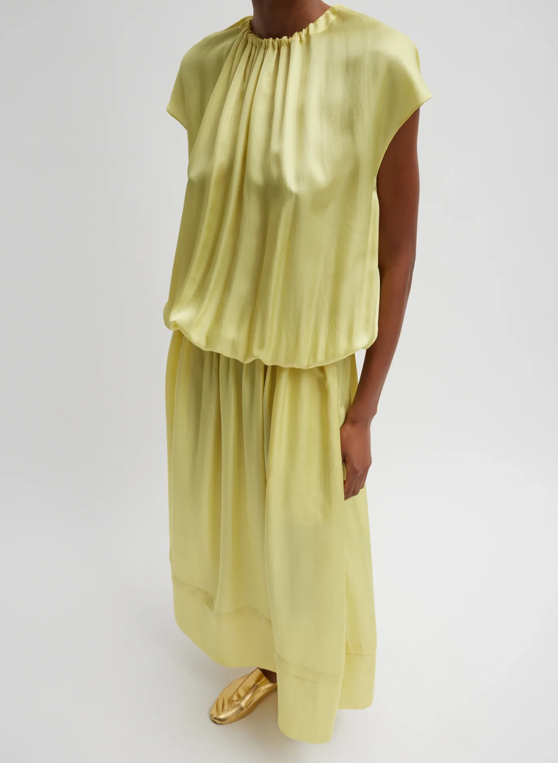 Dresses>Tibi Spring Acetate Shirred Circular Dress Yellow
