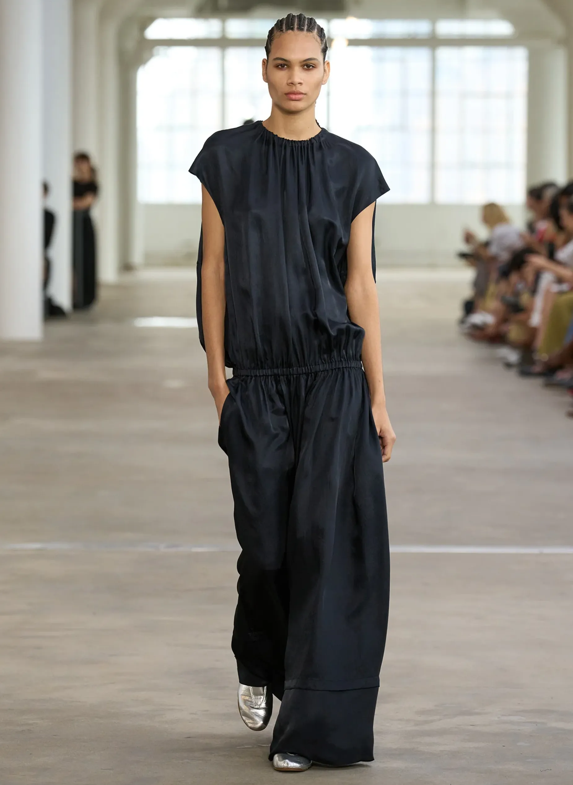 Dresses>Tibi Spring Acetate Shirred Circular Dress Dark Navy