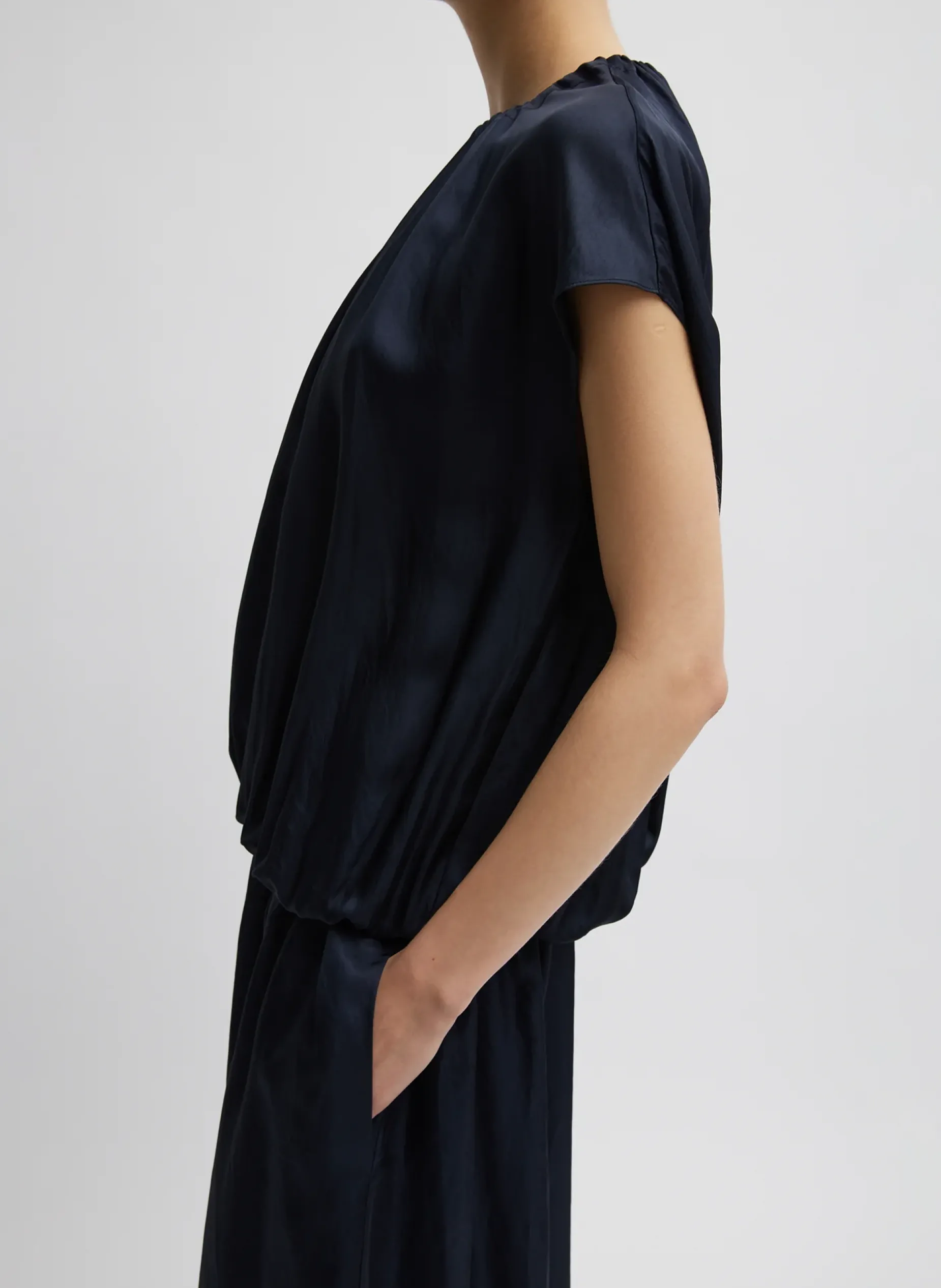 Dresses>Tibi Spring Acetate Shirred Circular Dress Dark Navy