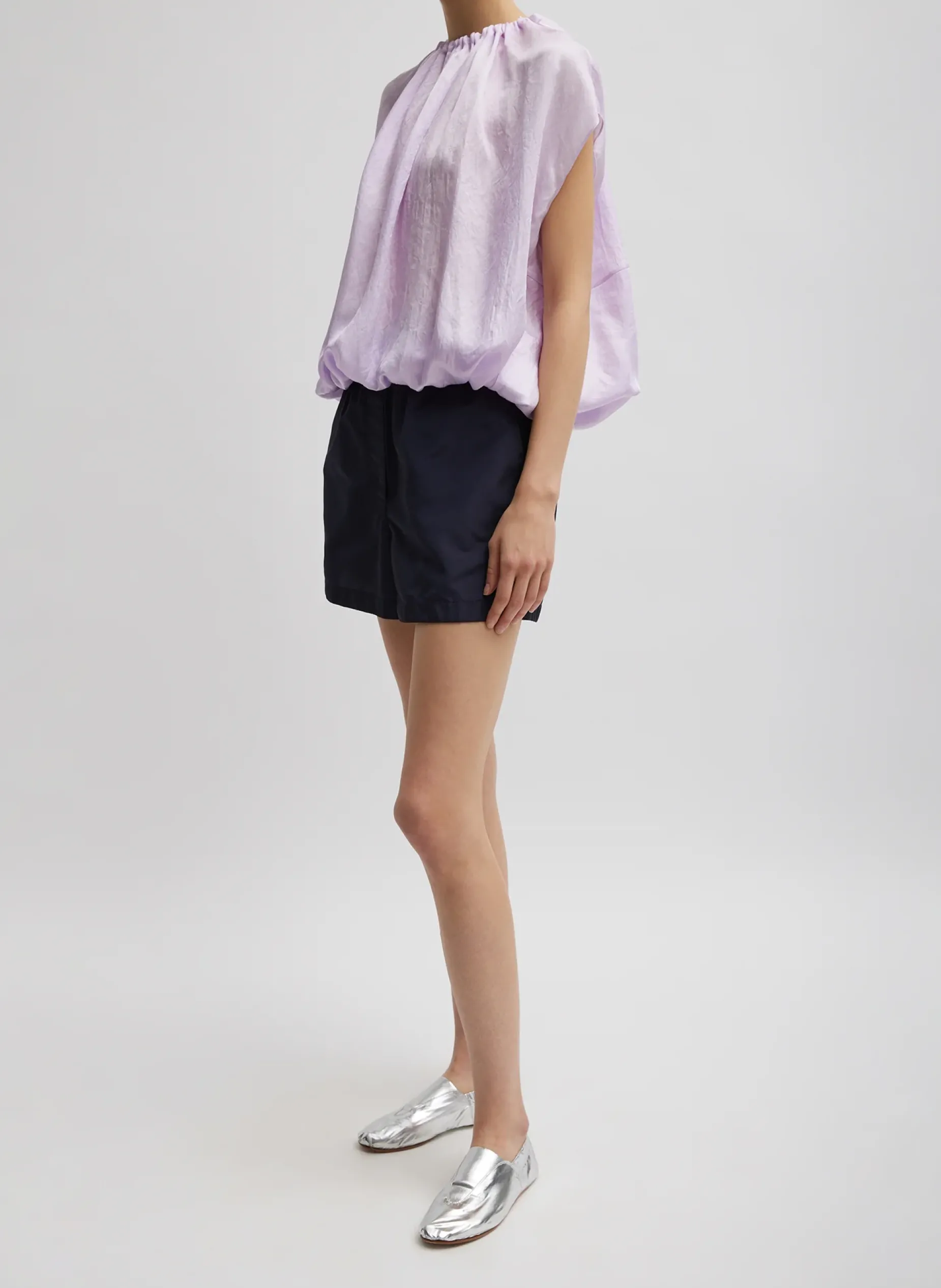 Tops>Tibi Spring Acetate Shirred Neck Circular Top Pale Lavender