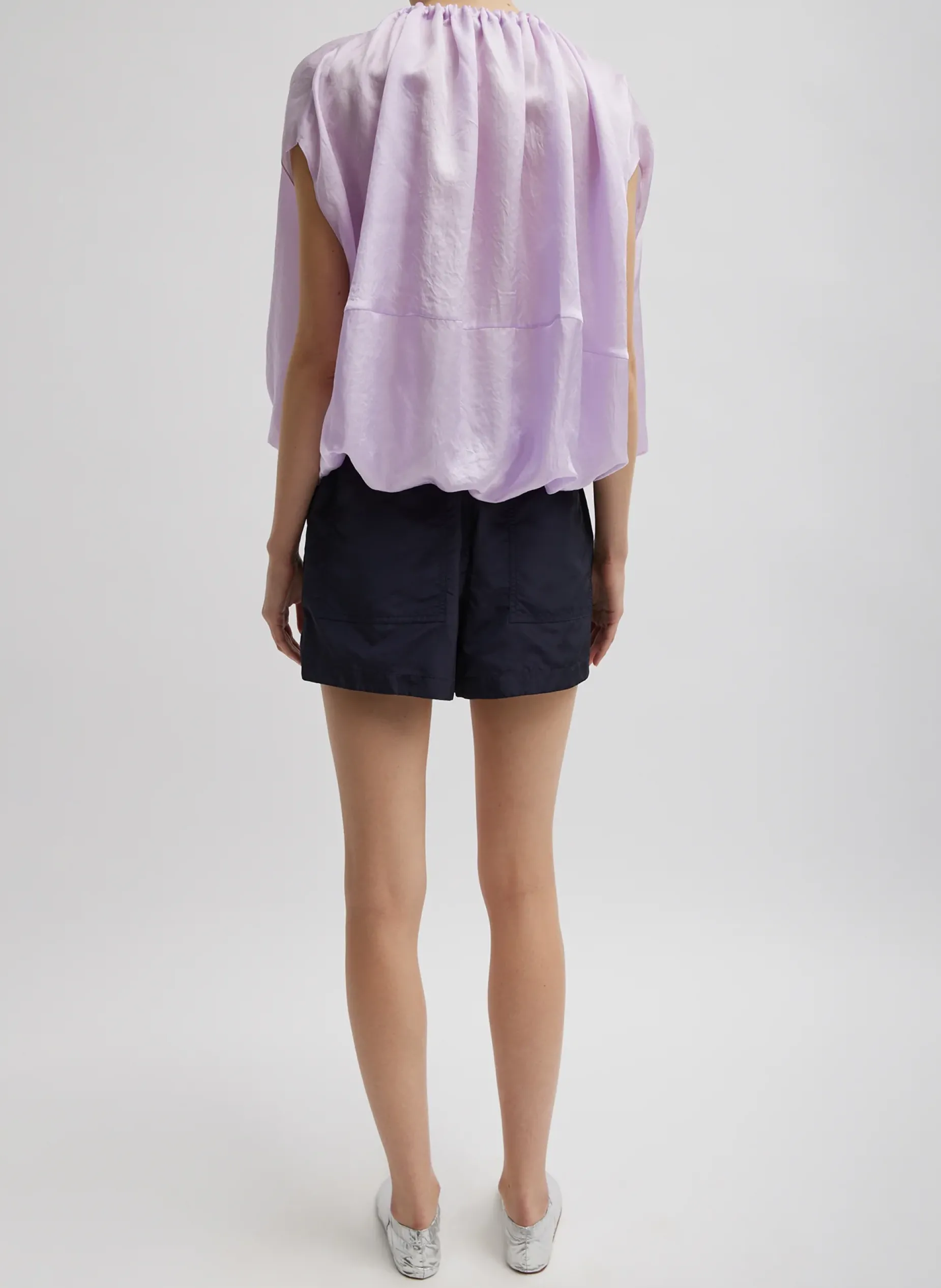 Tops>Tibi Spring Acetate Shirred Neck Circular Top Pale Lavender