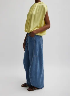 Tops>Tibi Spring Acetate Shirred Neck Circular Top Yellow