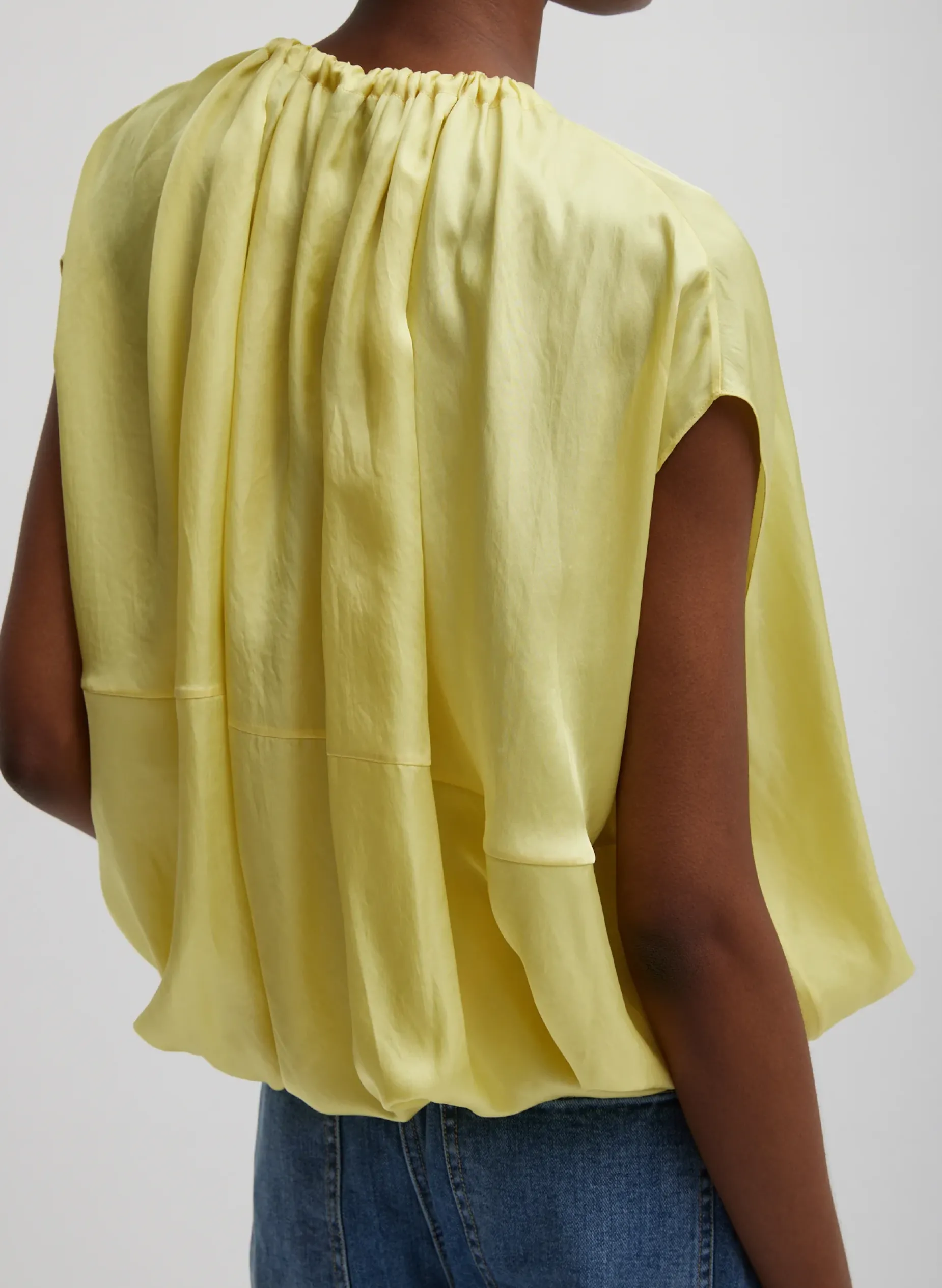 Tops>Tibi Spring Acetate Shirred Neck Circular Top Yellow
