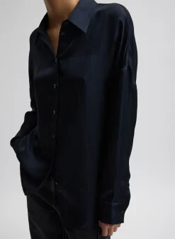 Tops>Tibi Spring Acetate Shirt With Cocoon Back Dark Navy