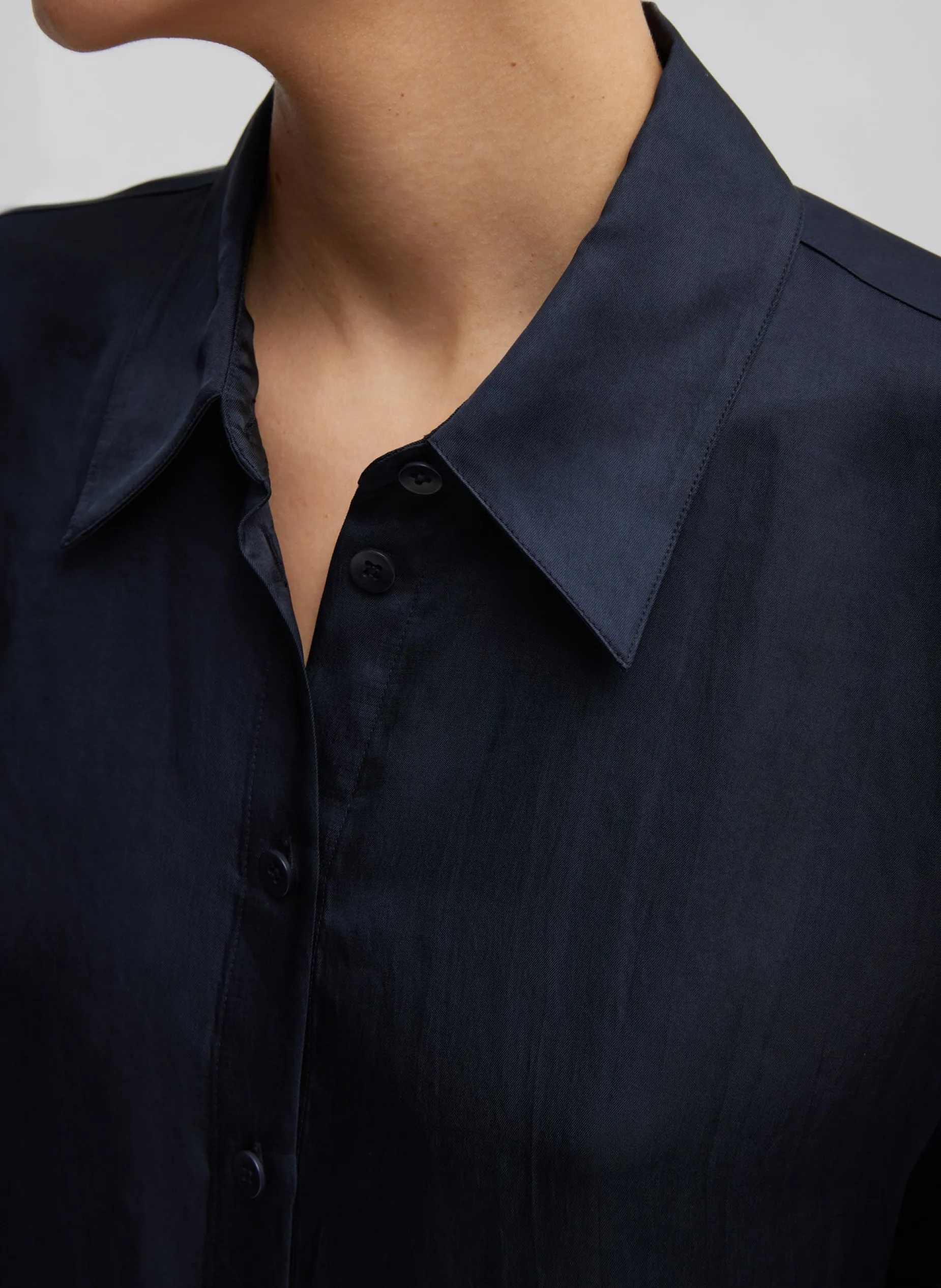 Tops>Tibi Spring Acetate Shirt With Cocoon Back Dark Navy