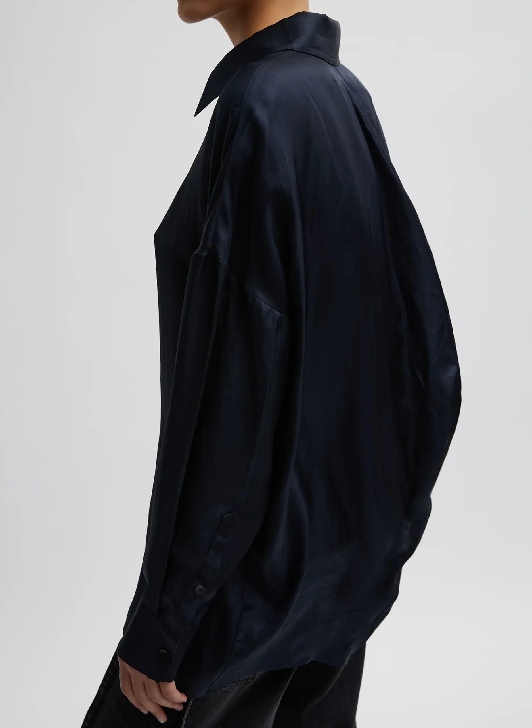 Tops>Tibi Spring Acetate Shirt With Cocoon Back Dark Navy
