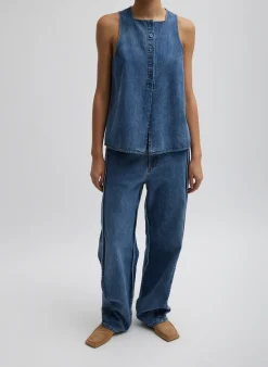 Denim|Pants & Shorts>Tibi Spring Denim Tuck Jean Classic Blue