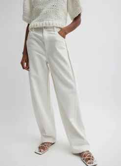 Denim|Pants & Shorts>Tibi Spring Denim Tuck Jean White
