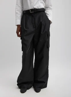 Pants & Shorts|Fundamentals - WOFs>Tibi Stella Crispy Nylon Pleated Cargo Pant Black