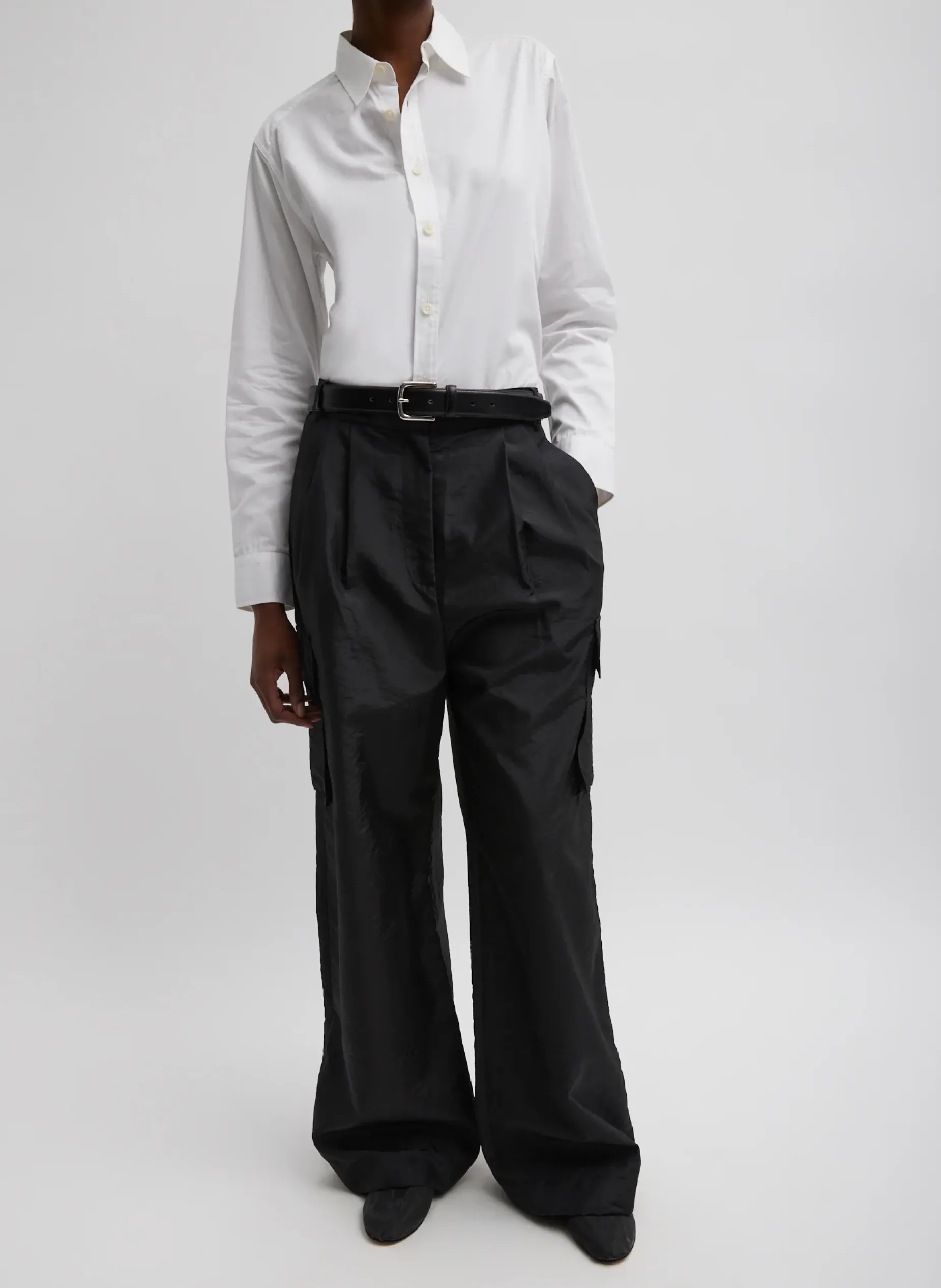 Pants & Shorts|Fundamentals - WOFs>Tibi Stella Crispy Nylon Pleated Cargo Pant Black