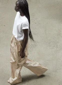 Pants & Shorts|Fundamentals - WOFs>Tibi Stella Crispy Nylon Pleated Cargo Pant Desert Sand