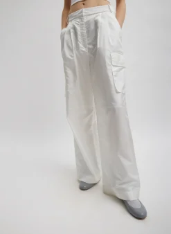 Pants & Shorts|Fundamentals - WOFs>Tibi Stella Crispy Nylon Pleated Cargo Pant White