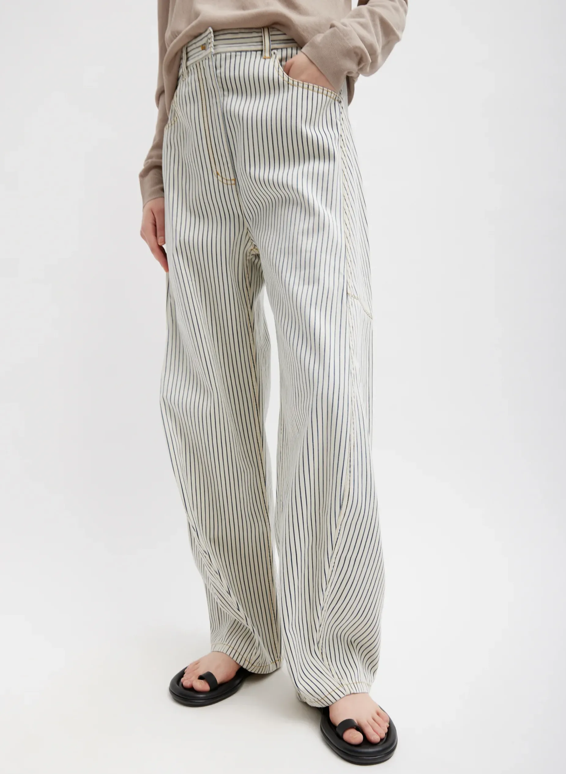Denim|Pants & Shorts>Tibi Stone Washed Striped Denim Sid Jean Navy Multi