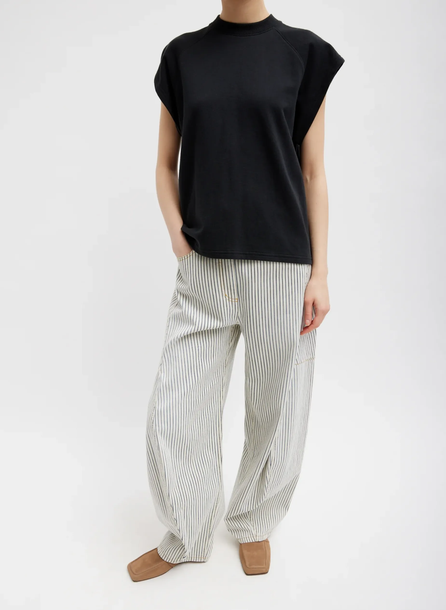 Denim|Pants & Shorts>Tibi Stone Washed Striped Denim Sid Jean Navy Multi