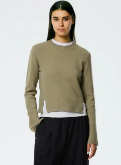 Knitwear & Sweatshirts>Tibi Stretch Cashmere Crewneck Pullover Chicory