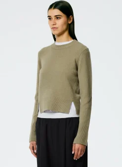 Knitwear & Sweatshirts>Tibi Stretch Cashmere Crewneck Pullover Chicory