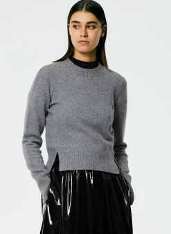 Knitwear & Sweatshirts>Tibi Stretch Cashmere Crewneck Pullover Heather Grey