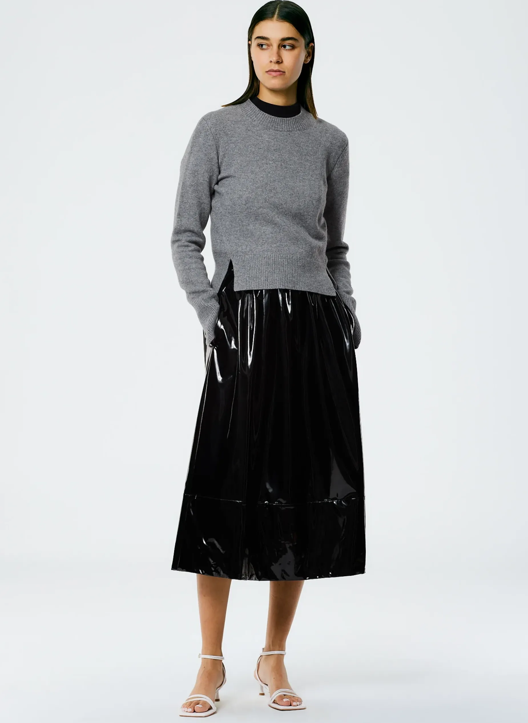 Knitwear & Sweatshirts>Tibi Stretch Cashmere Crewneck Pullover Heather Grey